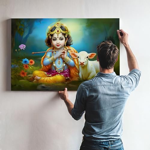 Nozvera Radha Krishna Painting For Wall Decoration Big Size Large Canvas Kahna Wall Painting For Home Decor, Living Room, Bedroom, Office and Hotels Decoration (16 inch * 22 inch, Design 14) - Image 2