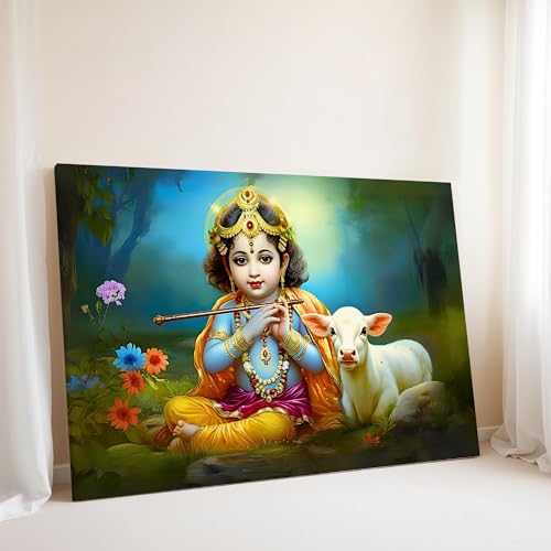 Nozvera Radha Krishna Painting For Wall Decoration Big Size Large Canvas Kahna Wall Painting For Home Decor, Living Room, Bedroom, Office and Hotels Decoration (16 inch * 22 inch, Design 14) - Image 1