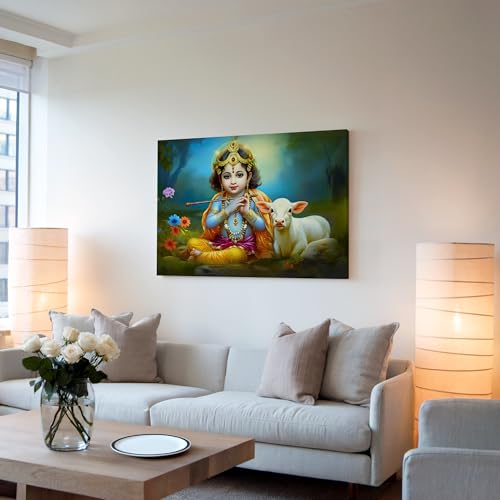 Nozvera Radha Krishna Painting For Wall Decoration Big Size Large Canvas Kahna Wall Painting For Home Decor, Living Room, Bedroom, Office and Hotels Decoration (16 inch * 22 inch, Design 14) - Image 3