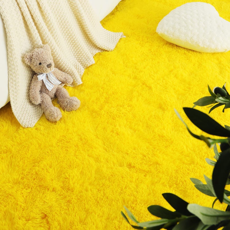 LOCHAS Ultra Soft Indoor Modern Area Rugs Fluffy Living Room Carpets for Children Bedroom Home Decor Nursery Rug 4x5.3 Feet,Yellow - Image 4