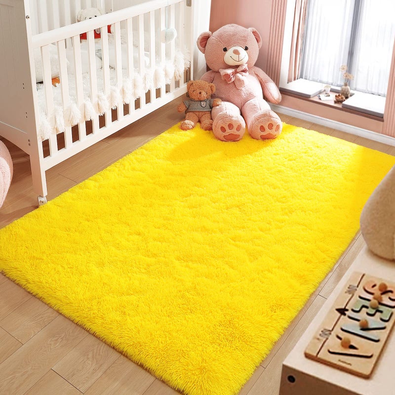 LOCHAS Ultra Soft Indoor Modern Area Rugs Fluffy Living Room Carpets for Children Bedroom Home Decor Nursery Rug 4x5.3 Feet,Yellow - Image 2