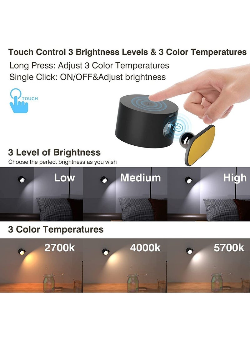LED Motion Sensor Night Light, Rechargeable Smart Motion Sensor Wireless Wall Lamp - Dimmable 3 Color Spotlight with 360° Rotation for Wall Stair Kids Room Hallway Bedroom Cabinet Closet (Black) - Image 5
