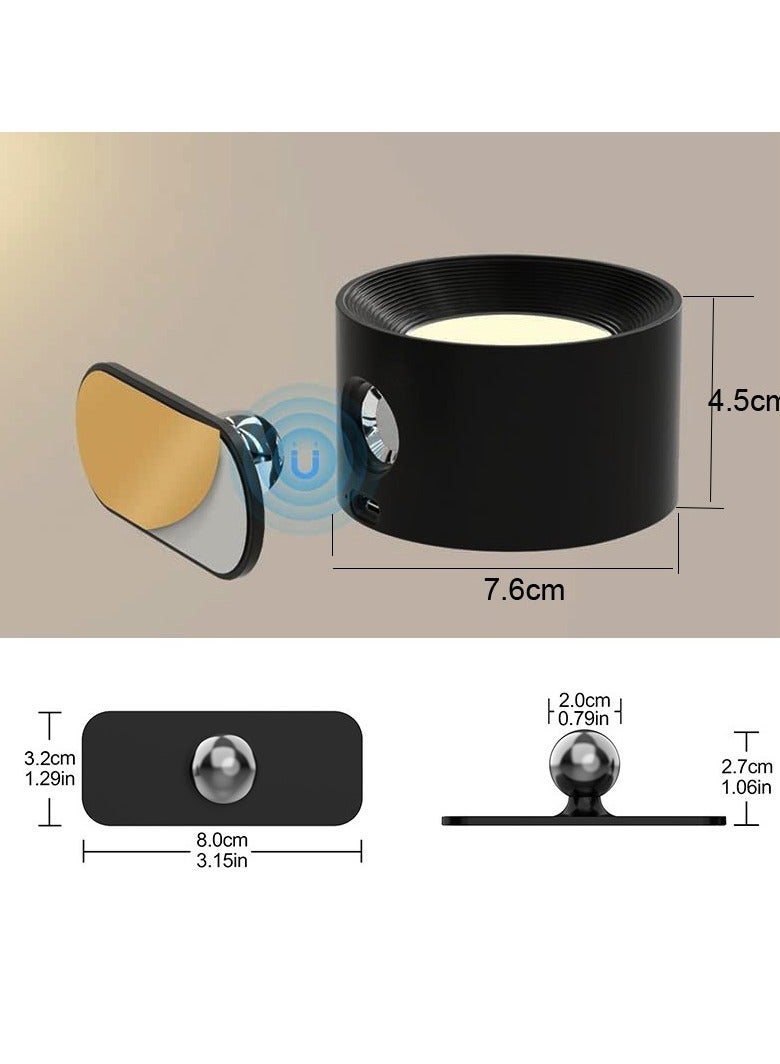 LED Motion Sensor Night Light, Rechargeable Smart Motion Sensor Wireless Wall Lamp - Dimmable 3 Color Spotlight with 360° Rotation for Wall Stair Kids Room Hallway Bedroom Cabinet Closet (Black) - Image 2