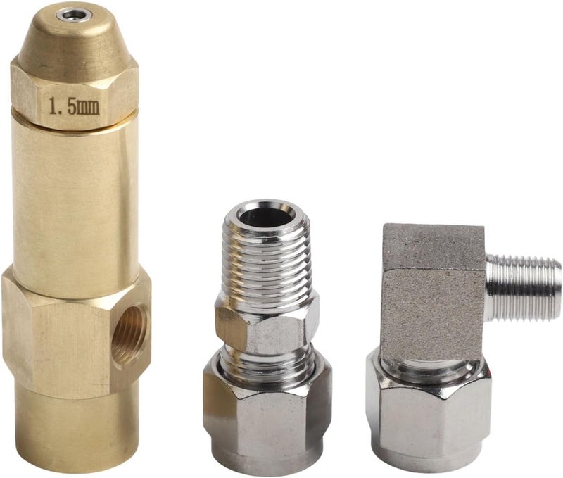 RichVibe Dual Siphon Waste Oil Burner Nozzle Brass and Stainless Steel for Crude Oil Heavy Oil Atomizer Adjustable Spray Angle 1/8 Inch Inlet(1.5mm) - Image 4
