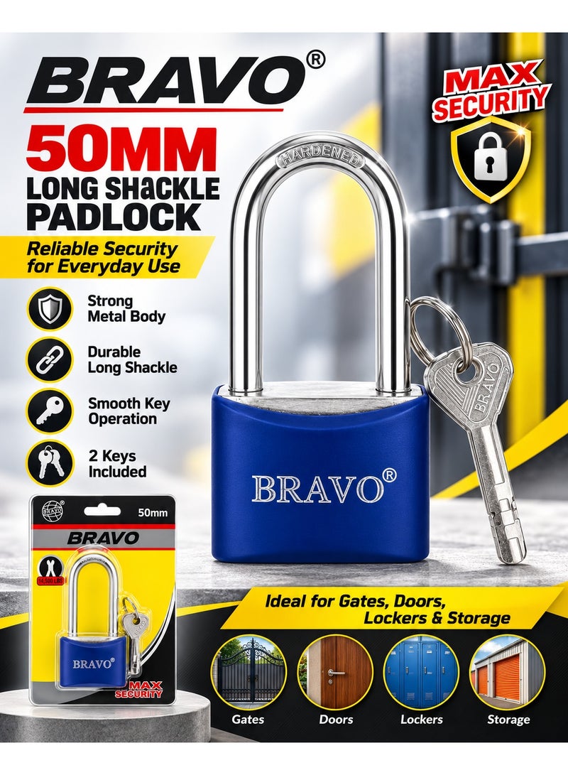 Bravo 50mm Heavy Duty Metal Padlock with 4 Keys, Weatherproof Security Lock, Durable Keyed Padlock for Doors, Gates, Sheds, Garages, Storage Units, Lockers, Home & Outdoor Use - Image 3
