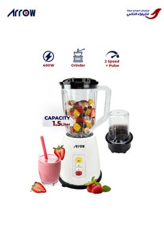 Arrow 1.5L Blender with Plastic Jar & Grinder, 400W | 2 Speeds | Special Features | Portable | White Color | Ideal for Blending & Grinding | Model Name: RO-15PBSY  - Image 5