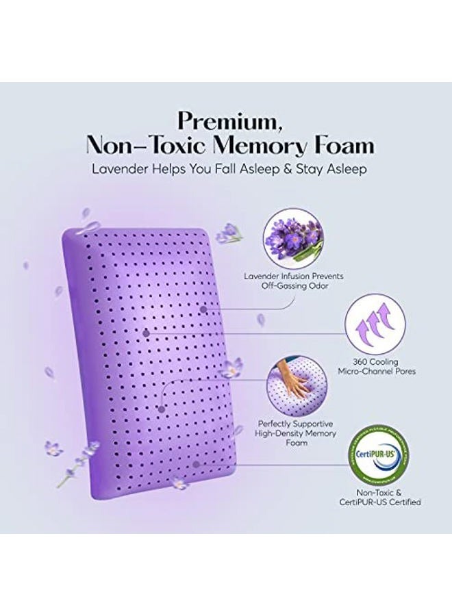Sutera - Cooling Lavender Zen Memory Foam Pillow for Sleeping - Essential Lavender Oil Infused, Cooling Pillow with Neck, Shoulder and Back Support - Relaxing for Side, Back, Stomach Sleepers - Image 4