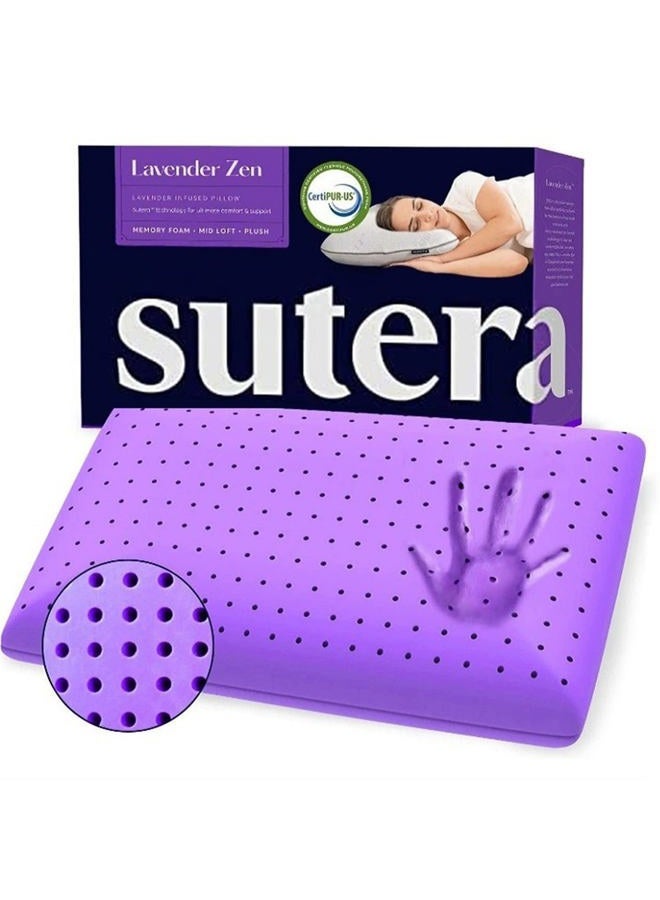 Sutera - Cooling Lavender Zen Memory Foam Pillow for Sleeping - Essential Lavender Oil Infused, Cooling Pillow with Neck, Shoulder and Back Support - Relaxing for Side, Back, Stomach Sleepers - Image 1