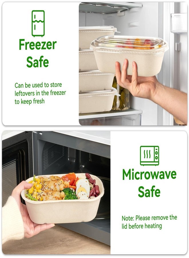ZORRITA 50 Pack 32 oz Disposable Meal Prep Containers, Sugarcane Fiber Paper Salad Bowls with Lids Take Out Food Container for Pasta, Burrito, Leftovers - Image 5