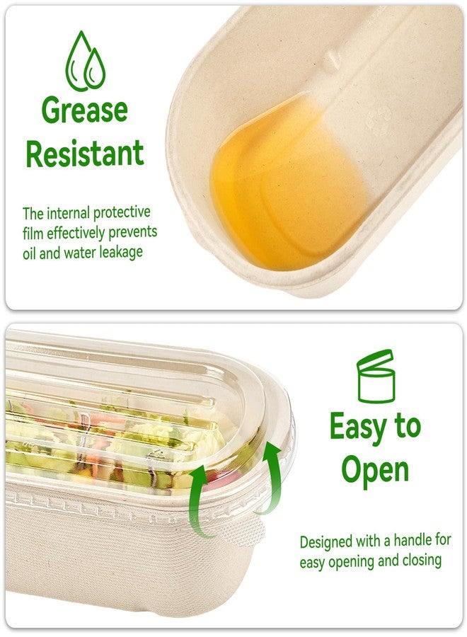 ZORRITA 50 Pack 32 oz Disposable Meal Prep Containers, Sugarcane Fiber Paper Salad Bowls with Lids Take Out Food Container for Pasta, Burrito, Leftovers - Image 3