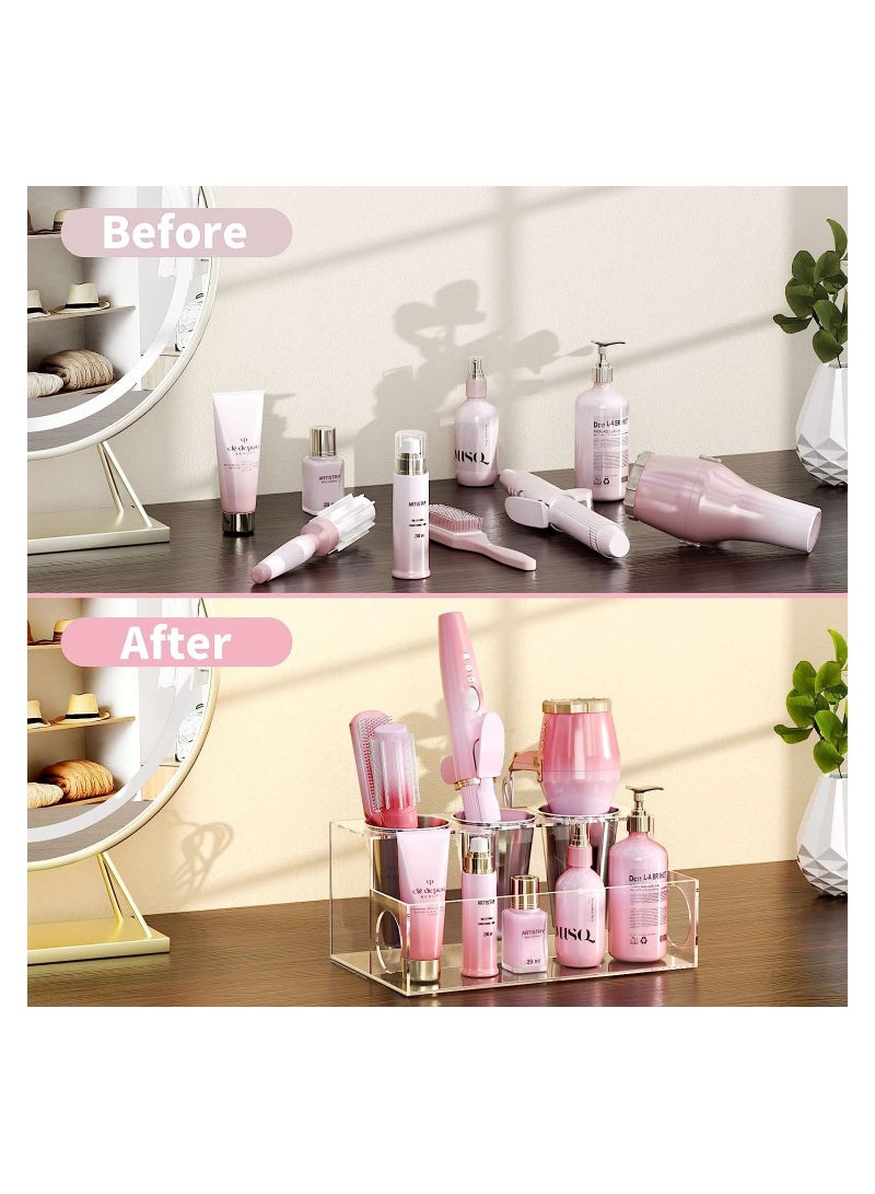 Eworld Acrylic White Hair Tools Organizer with 3 Stainless Steel cups, Ultimate Solution for Stationery, Cosmetics, Toiletries and Vanity Accessories Bathroom Countertop Storage Stand for Home, Office, Hotel - Image 3