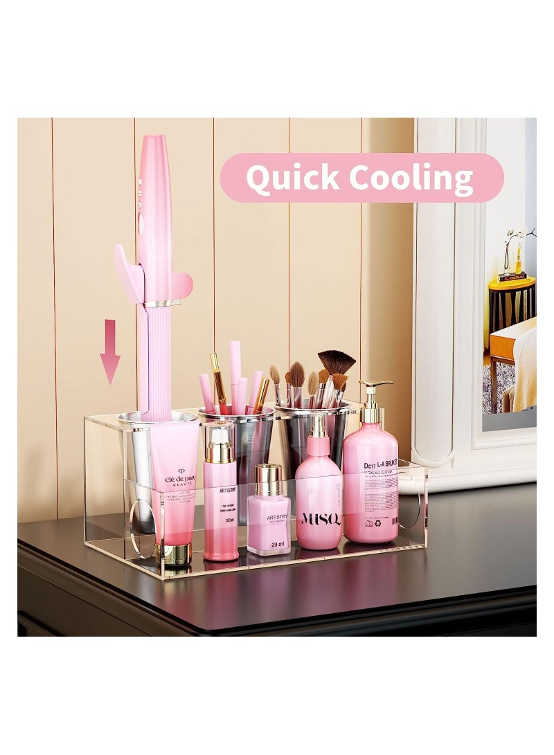 Eworld Acrylic White Hair Tools Organizer with 3 Stainless Steel cups, Ultimate Solution for Stationery, Cosmetics, Toiletries and Vanity Accessories Bathroom Countertop Storage Stand for Home, Office, Hotel - Image 5