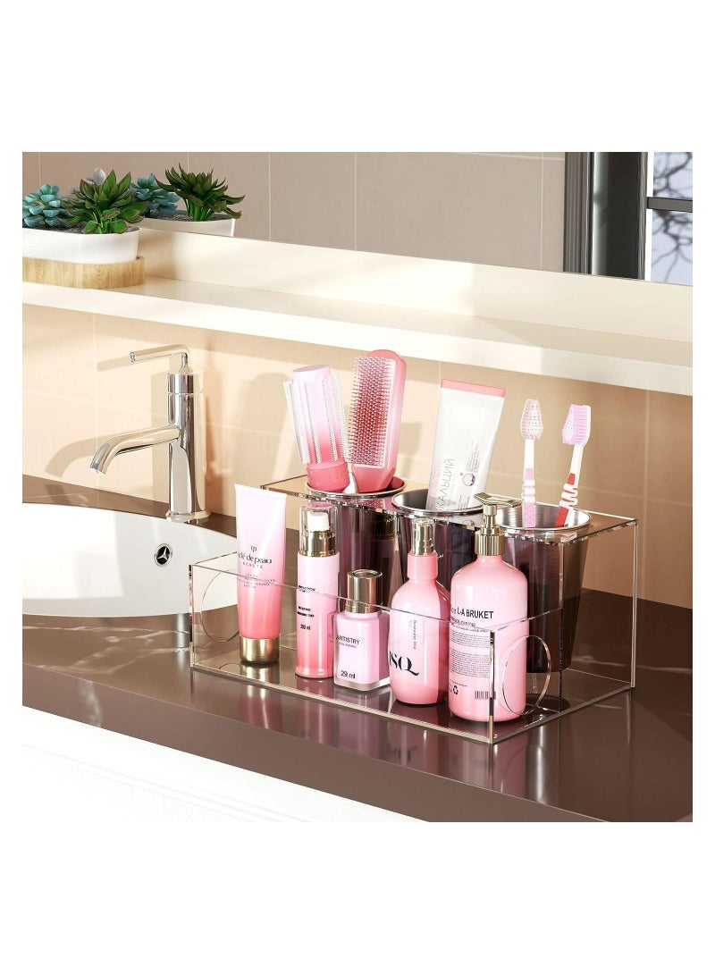Eworld Acrylic White Hair Tools Organizer with 3 Stainless Steel cups, Ultimate Solution for Stationery, Cosmetics, Toiletries and Vanity Accessories Bathroom Countertop Storage Stand for Home, Office, Hotel - Image 4