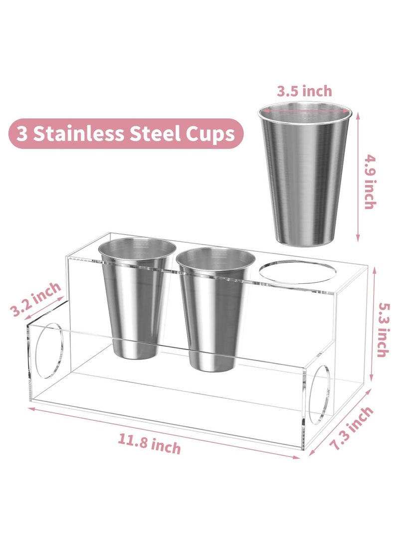 Eworld Acrylic White Hair Tools Organizer with 3 Stainless Steel cups, Ultimate Solution for Stationery, Cosmetics, Toiletries and Vanity Accessories Bathroom Countertop Storage Stand for Home, Office, Hotel - Image 2