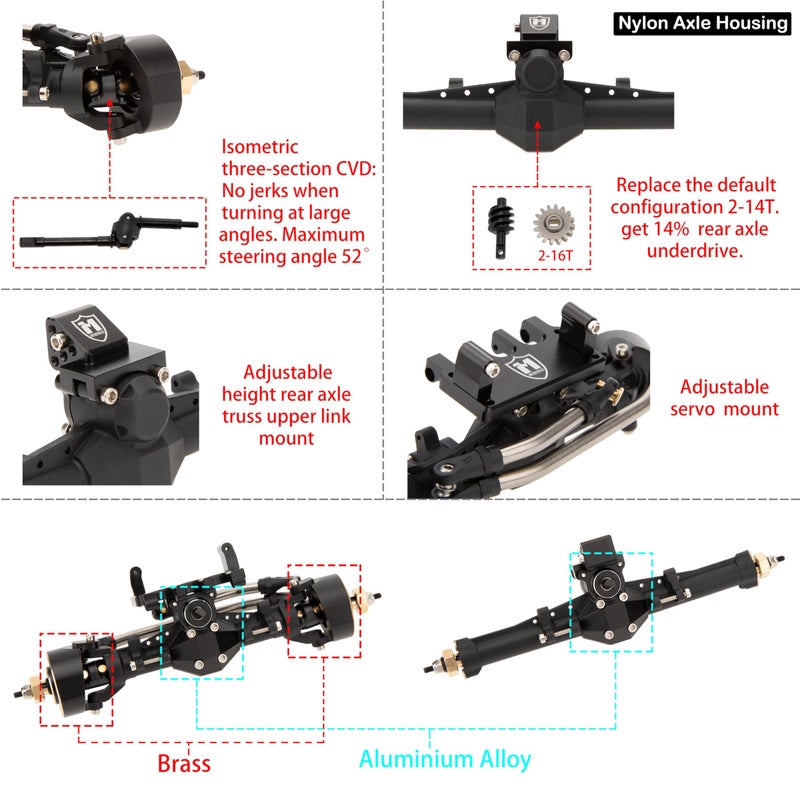 MEUS RACING Nylon SCX24 Axles with Isokinetic 3-Section CVD for Axial SCX24 C10 JLU Gladiator Bronco Deadbolt 1/24 RC Crawler, +5mm Widened and 52Â° Max. Steering Angle - Image 2