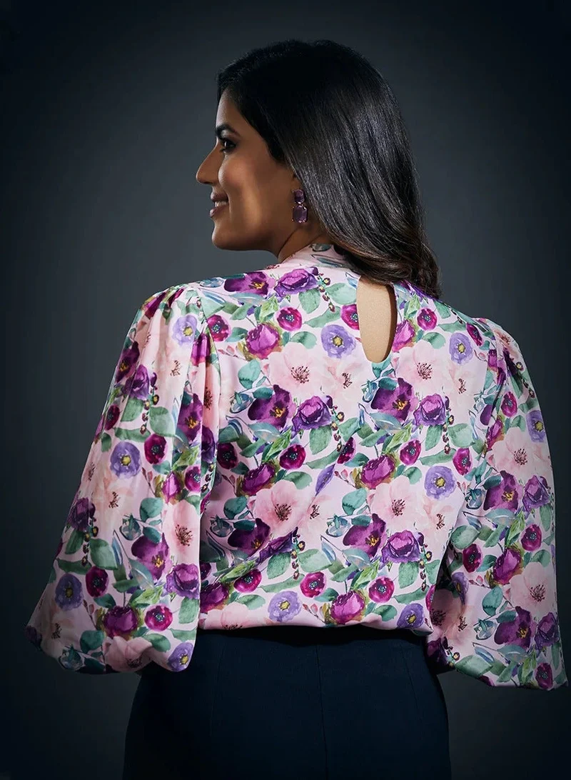 Zigzag  Puffed Long Sleeve Satin Top for Women | Best Price UAE