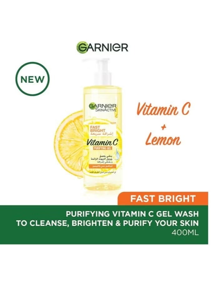 Garnier SkinActive Fast Bright Vitamin C & Lemon Purifying Gel Face Wash - 400ml - Image 2