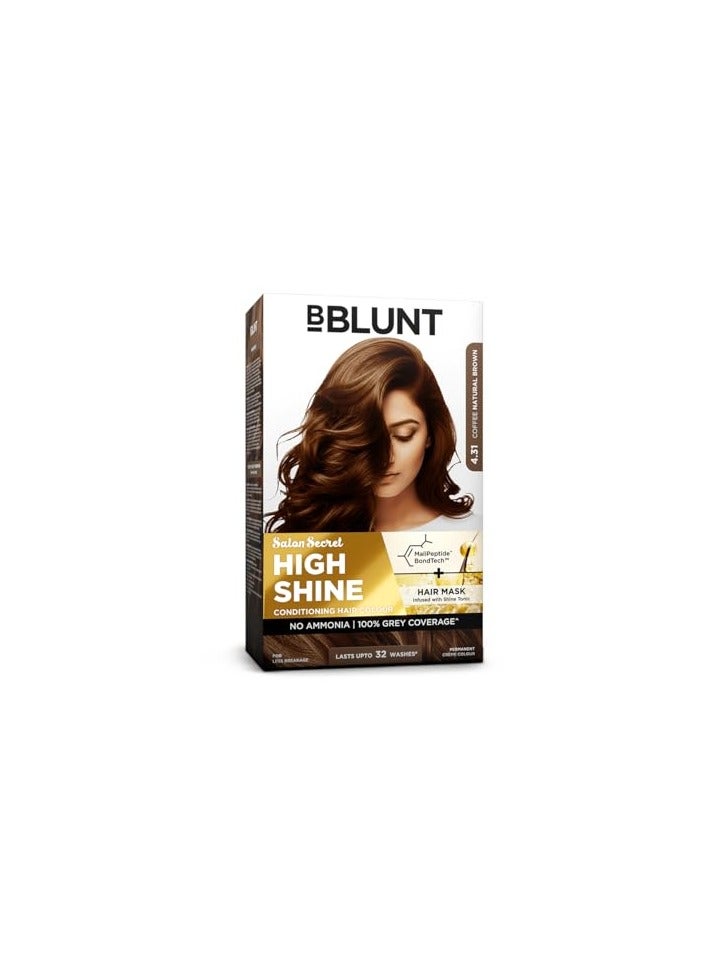 BBLUNT Salon Secret High Shine Conditioning Hair Colour With MaliPeptide BondTech™ to reduce breakage | Coffee Natural Brown 4.31 | No Ammonia 100%, Grey Coverage | Long Lasting Colour | Salon at home - Image 1