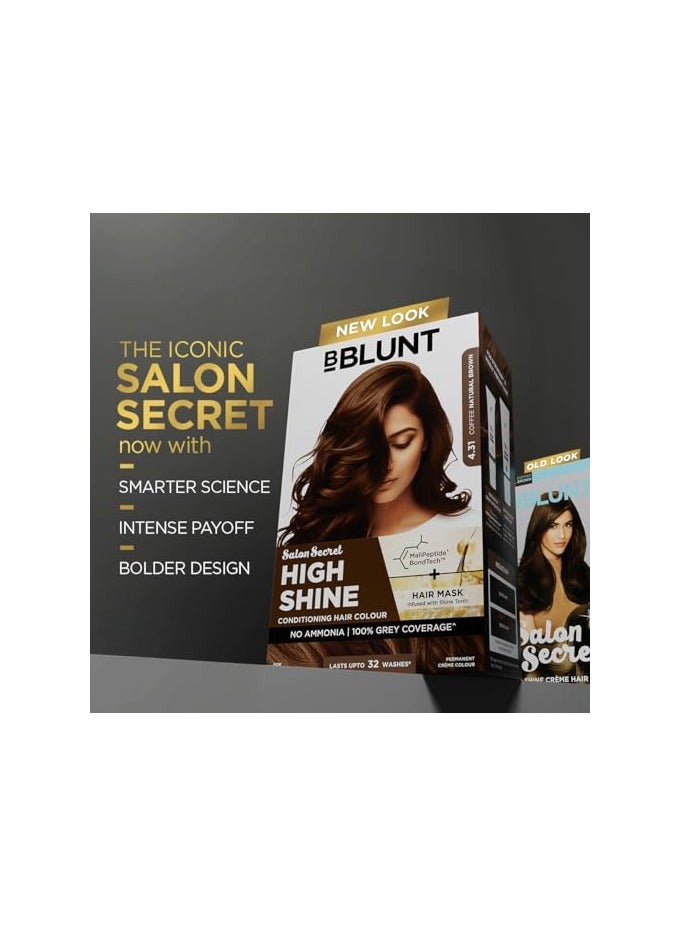 BBLUNT Salon Secret High Shine Conditioning Hair Colour With MaliPeptide BondTech™ to reduce breakage | Coffee Natural Brown 4.31 | No Ammonia 100%, Grey Coverage | Long Lasting Colour | Salon at home - Image 4