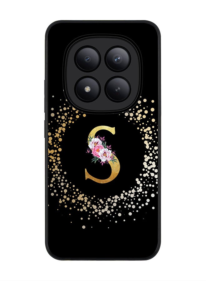 For Xiaomi Redmi Note 15 Pro+ / Poco M8 Pro Case,Slim fit Camera Protection, Shockproof Thin Phone cover  - Custom Monogram Floral - S ( Black )