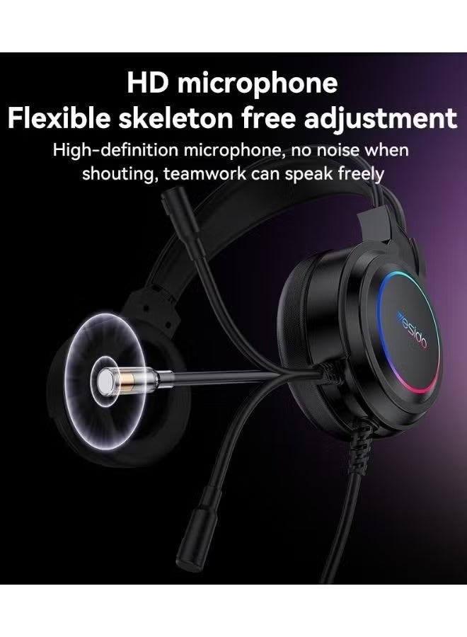 Yesido EK05 Wired RGB Gaming Headset with Noise Reducing Microphone, RGB LED Lighting, Stereo Surround Sound, Over Ear Headphones, Comfortable Gaming Headphones for PC Laptop Console Black - Image 4