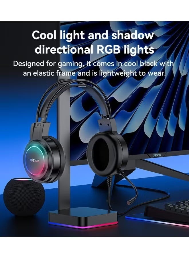 Yesido EK05 Wired RGB Gaming Headset with Noise Reducing Microphone, RGB LED Lighting, Stereo Surround Sound, Over Ear Headphones, Comfortable Gaming Headphones for PC Laptop Console Black - Image 3