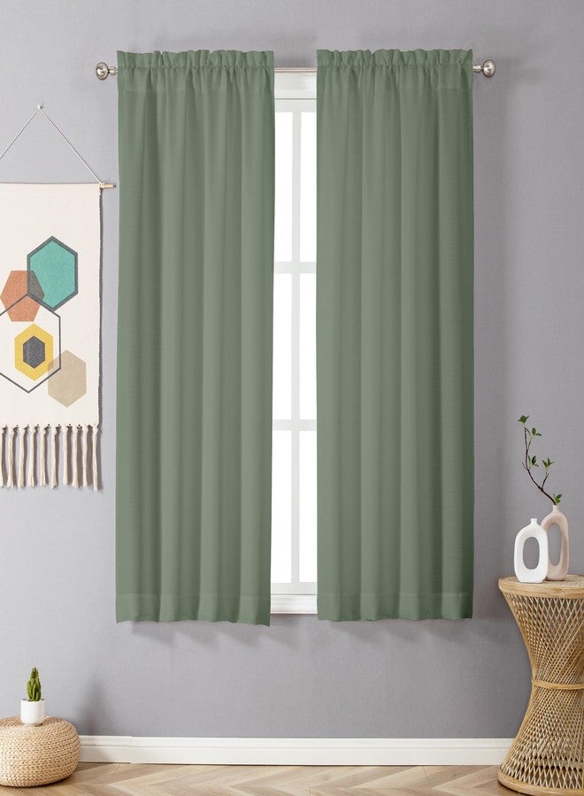 Chyhomenyc Sage Green Curtains 45 Inch Length 2 Panels, Faux Linen Textured Semi Sheer Light Filtering Soft Airy Rod Pocket Window Treatment Drapes for Living Room Bedroom, Each 30" Wx45 L - Image 2