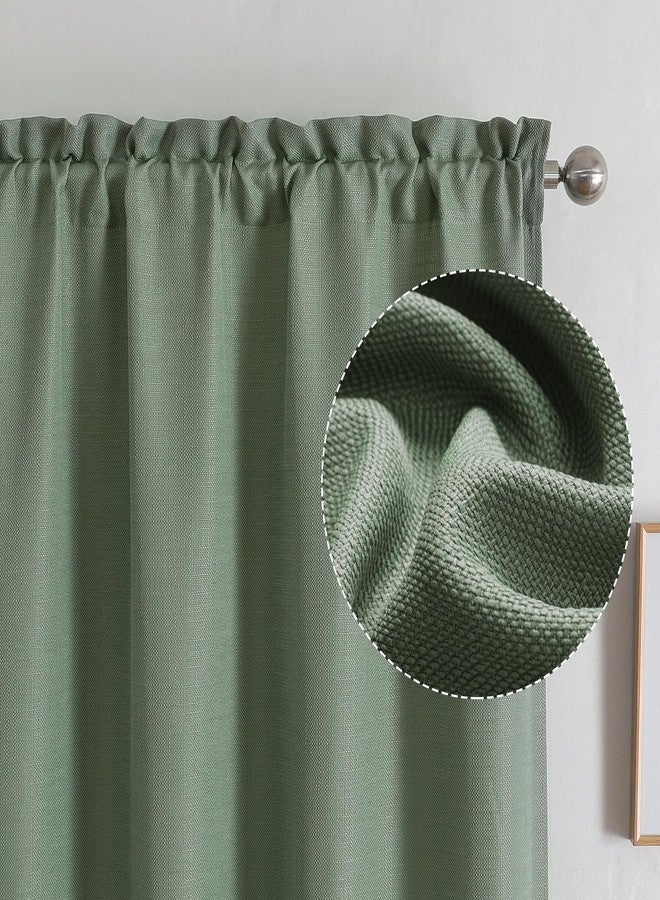 Chyhomenyc Sage Green Curtains 45 Inch Length 2 Panels, Faux Linen Textured Semi Sheer Light Filtering Soft Airy Rod Pocket Window Treatment Drapes for Living Room Bedroom, Each 30" Wx45 L - Image 1