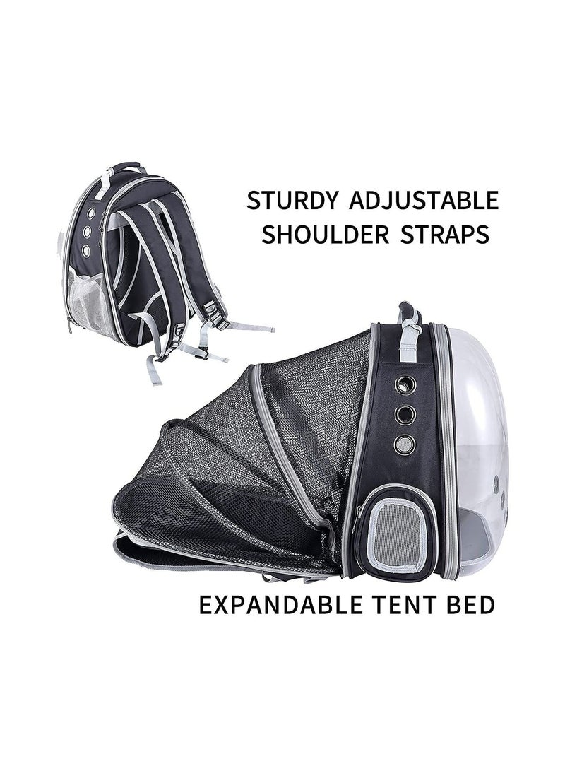 حقيبة ظهر قابلة للتوسيع للقطط ، حقيبة فقاعية للحيوانات الأليفة ، حقيبة ظهر للكلاب الصغيرة ، حقيبة ظهر مع نافذة صلبة شفافة (أسود) - Image 3