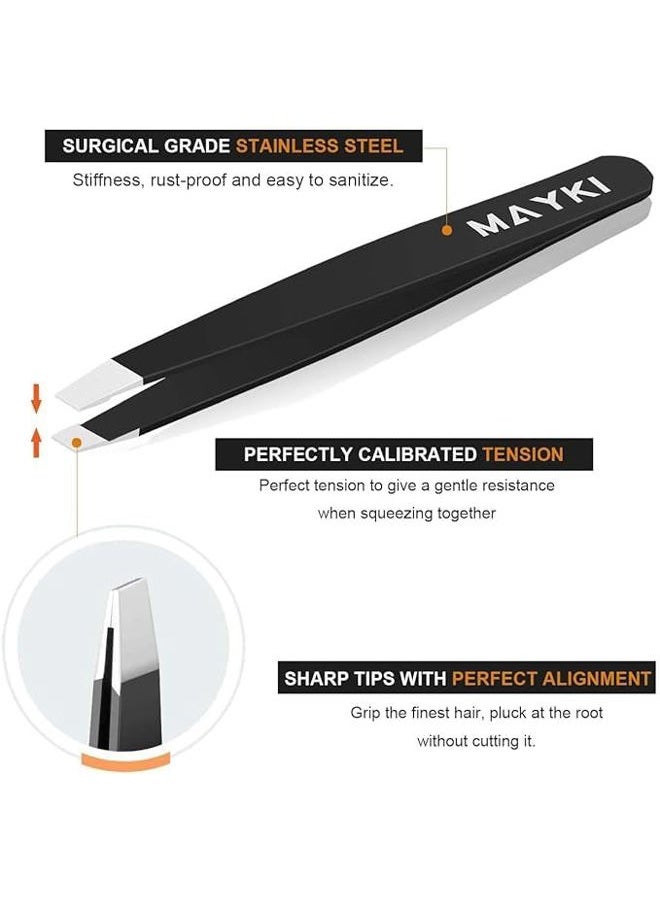 MAYKI Eyebrow Tweezers Set 6 PCS, Professional Stainless Steel Eyebrow Tweezers Kit for Women/Men, Great Precision Tweezers Set for Eyebrow/Facial Hair Removal/Ingrown Hairs/Splinter/Tick Remover by MAYKI - Image 4