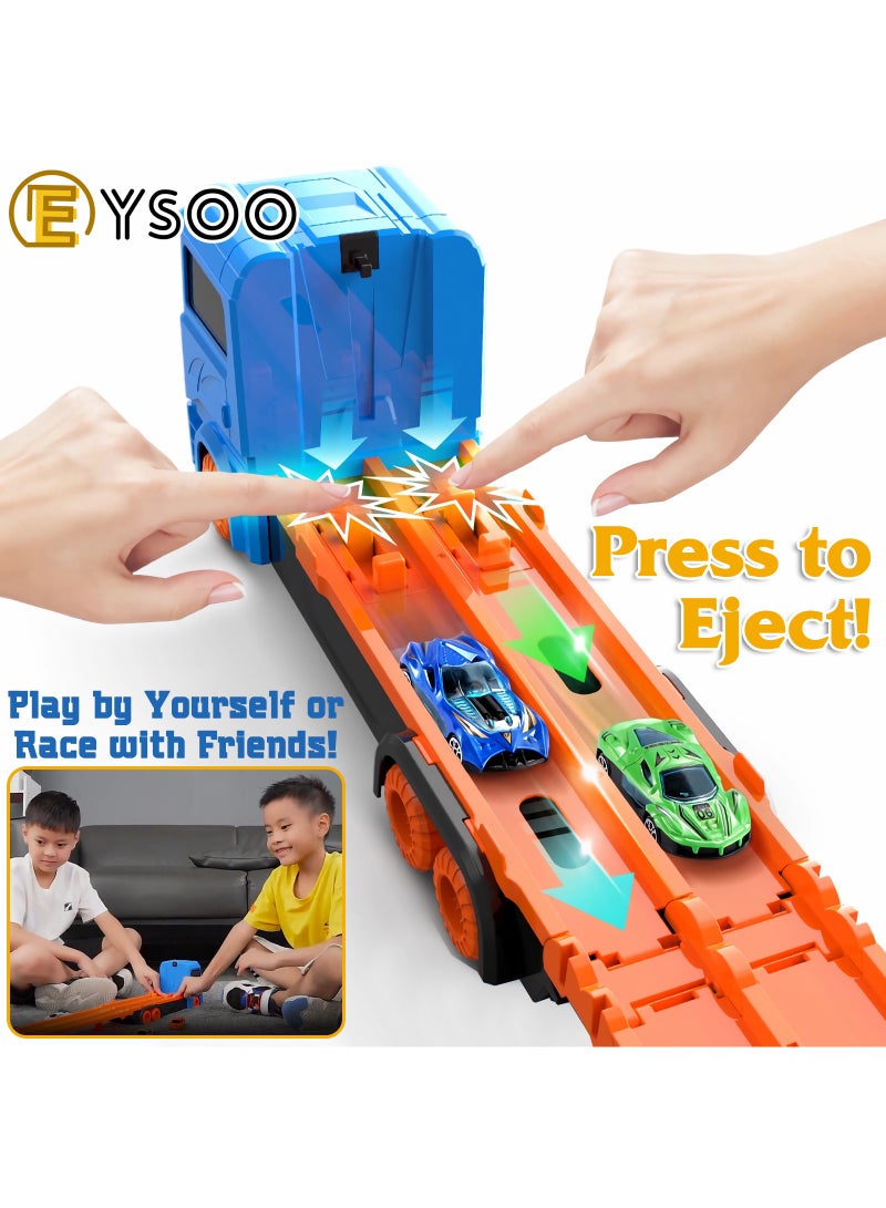 EYSOO EYSOO Race Car Track Toy Truck Toy with Slots & Foldable Race Tracks Transport Car Carrier Toy for Toddlers Cars Toy Set Container Truck Toy with 12 Alloy Cars Vehicles Toy Set for 3+ Kids Boys Girls  - Image 4