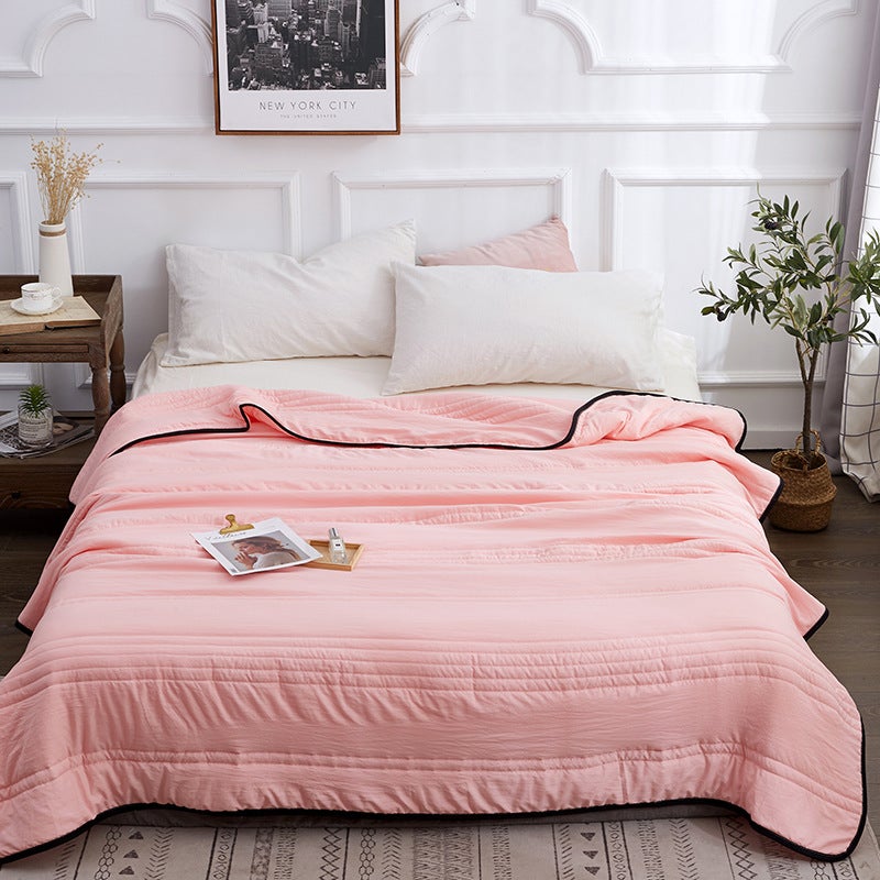 Washed Cotton Air-Conditioning Quilt Summer Cool Quilt Double Summer Quilt Summer Thin Quilt Single Core Machine Washable Summer Solid Color - Image 1