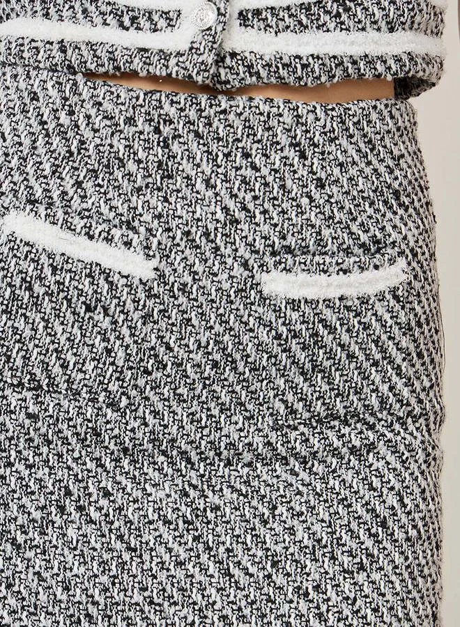 Styli Textured Knee Length Tweed Skirt