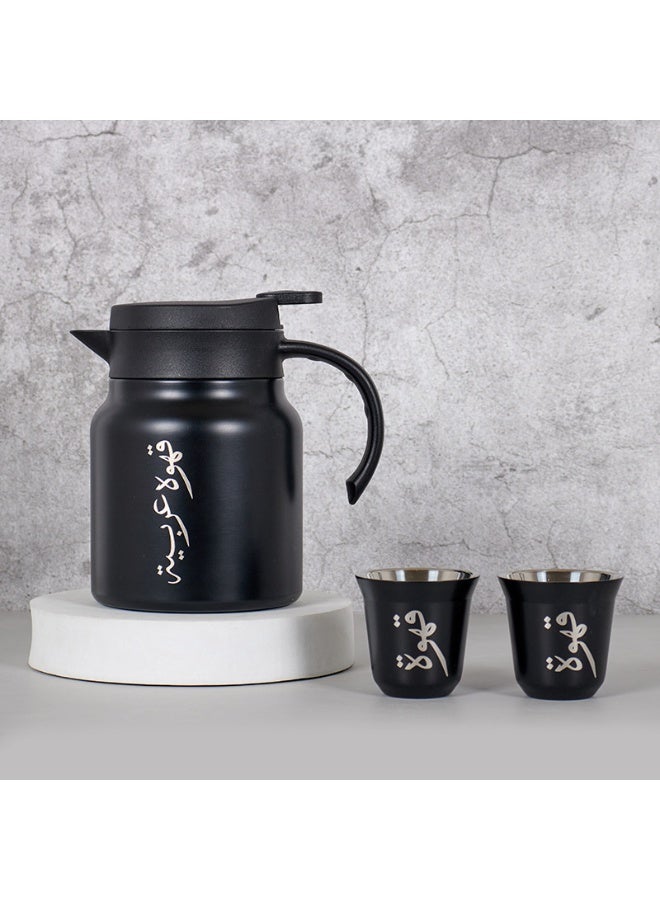 Brinaoki Arabic Coffee Thermos Stainless Steel Carrier - Complete Travel Set (1000ml Pot + 80ml Cups x 2) - Ramadan Eid Al Fitr Eid Al Adha National Day Gift - Image 4