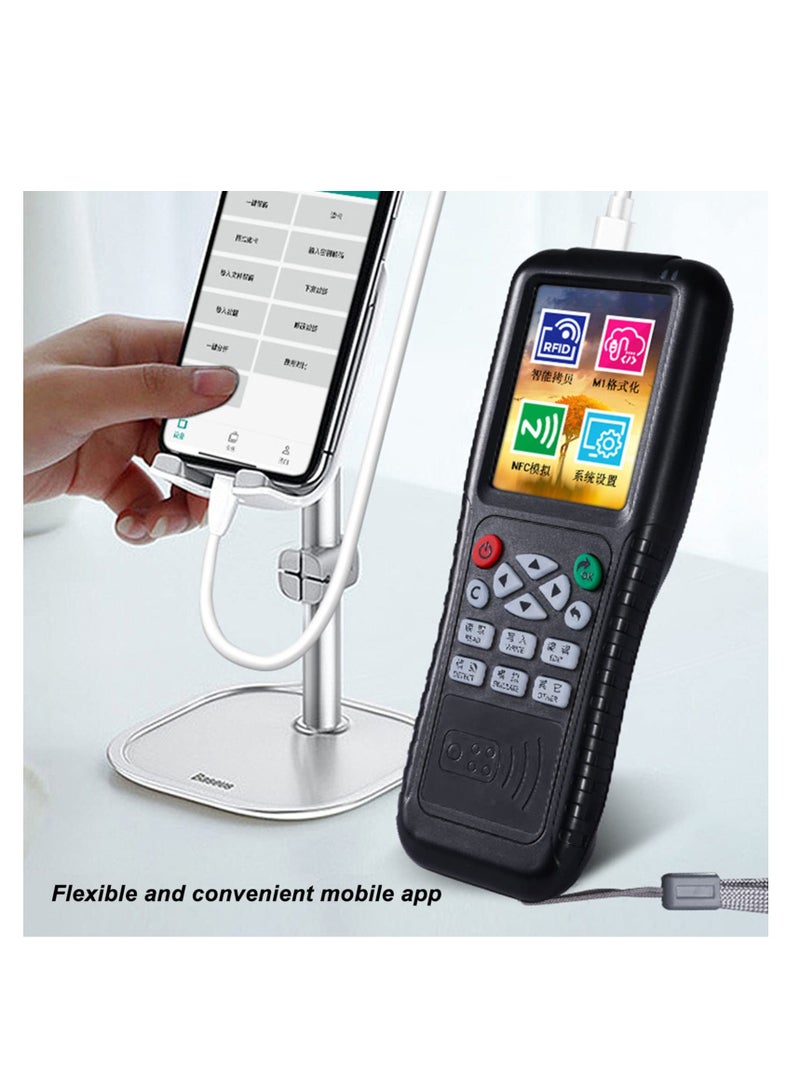 Excefore قارئ وناسخ وكاتب لبطاقات RFID NFC، وفك تشفير بطاقات IC، وناسخ مفاتيح ذكي، وقارئ بطاقات NFC، ودعم نطاق كامل لبطاقة الهوية IC، وقارئ وكاتب لبطاقات ذكية بشاشة عالية الدقة ملونة بالكامل، باللون الأسود - Image 2