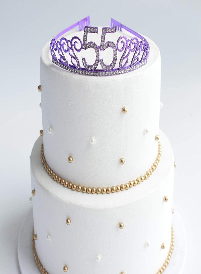 Mayin 55th Brithday Purple Tiara and Sash, Glitter Satin Sash and Crystal Rhinestone Birthday Crown for Happy 55th Birthday Party Supplies Favors Celebration 55th Surprise Party Gifts Cake Topper - Image 4