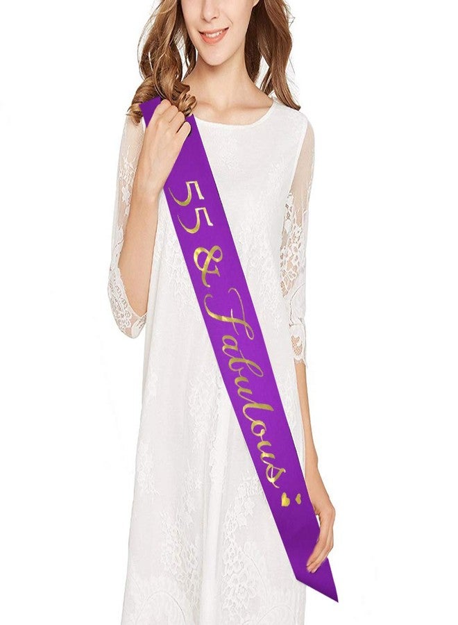 Mayin 55th Brithday Purple Tiara and Sash, Glitter Satin Sash and Crystal Rhinestone Birthday Crown for Happy 55th Birthday Party Supplies Favors Celebration 55th Surprise Party Gifts Cake Topper - Image 3