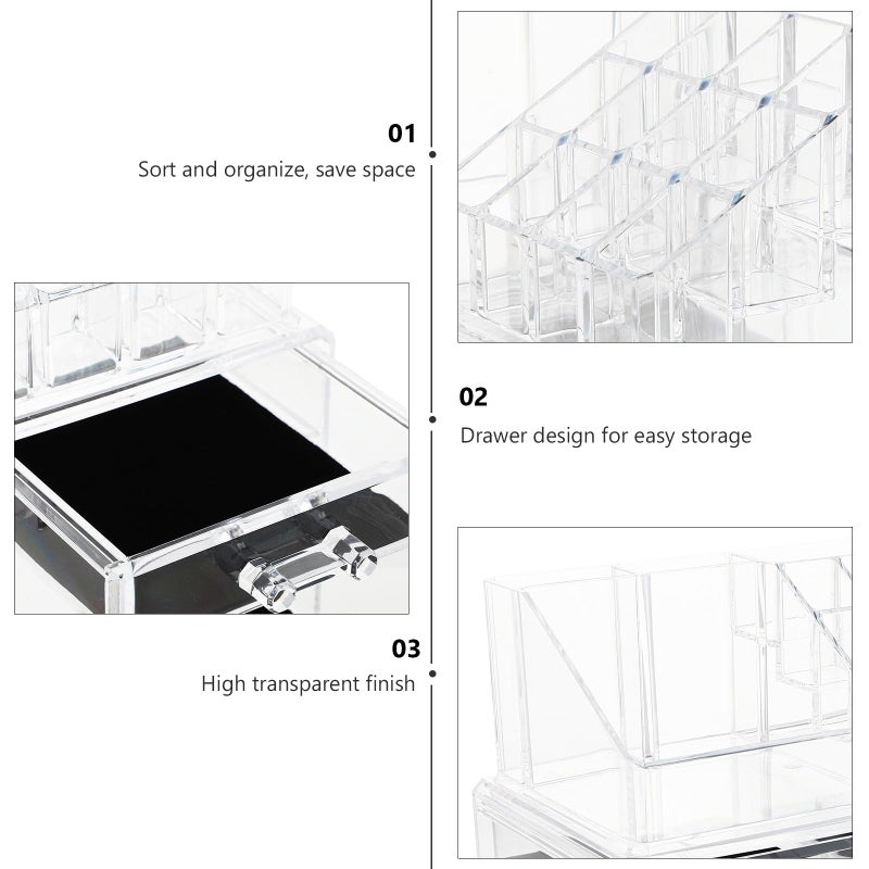 Clear Acrylic Makeup Organizer with Drawer Desktop Cosmetic Storage Box for Vanity - Image 4