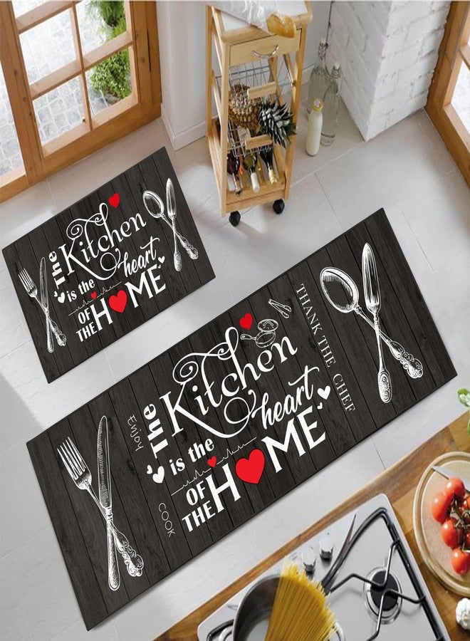 JWXCBIM Farmhouse Kitchen Rug 2 Piece Set, Black and White Rustic Vintage Style Theme Decor Kitchen Rugs, Absorbent Washable Non-Slip Floor Mats, Home Indoor Runner Carpet 17x30+17x47 Inches - Image 3