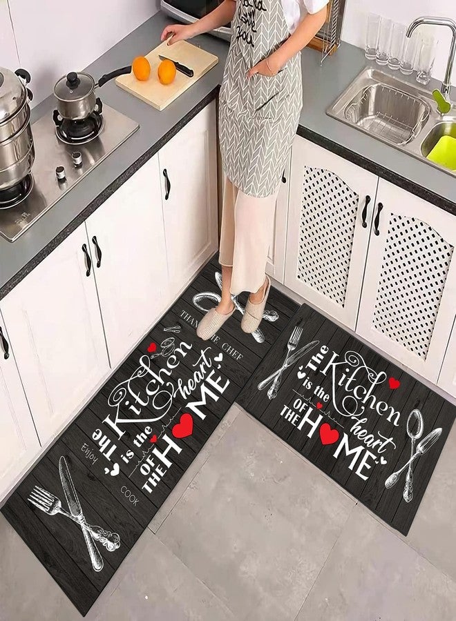JWXCBIM Farmhouse Kitchen Rug 2 Piece Set, Black and White Rustic Vintage Style Theme Decor Kitchen Rugs, Absorbent Washable Non-Slip Floor Mats, Home Indoor Runner Carpet 17x30+17x47 Inches - Image 2
