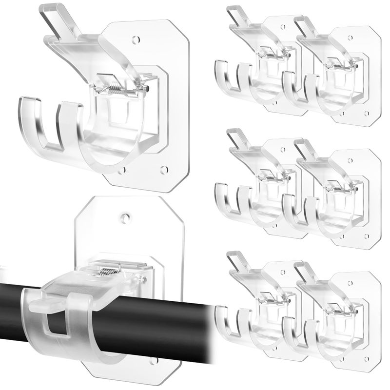 Codoule 8PCS Upgraded No Drill Curtain Rod Brackets No Drilling Curtain Rod Holders Self Adhesive Curtain Rod Hooks Nail Free Adjustable Curtain Hangers Suitable for Poles of 0.78~1.57 Inch(Transparent) - Image 1