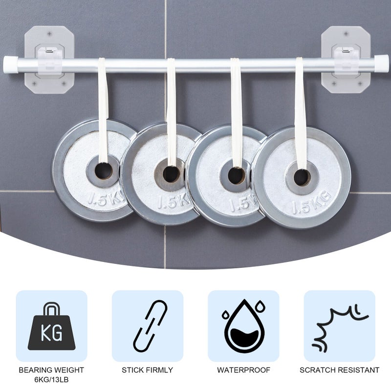 Codoule 8PCS Upgraded No Drill Curtain Rod Brackets No Drilling Curtain Rod Holders Self Adhesive Curtain Rod Hooks Nail Free Adjustable Curtain Hangers Suitable for Poles of 0.78~1.57 Inch(Transparent) - Image 3