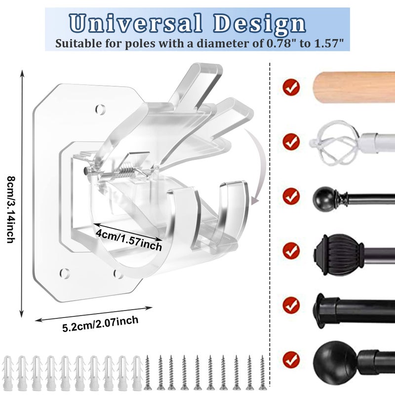 Codoule 8PCS Upgraded No Drill Curtain Rod Brackets No Drilling Curtain Rod Holders Self Adhesive Curtain Rod Hooks Nail Free Adjustable Curtain Hangers Suitable for Poles of 0.78~1.57 Inch(Transparent) - Image 2