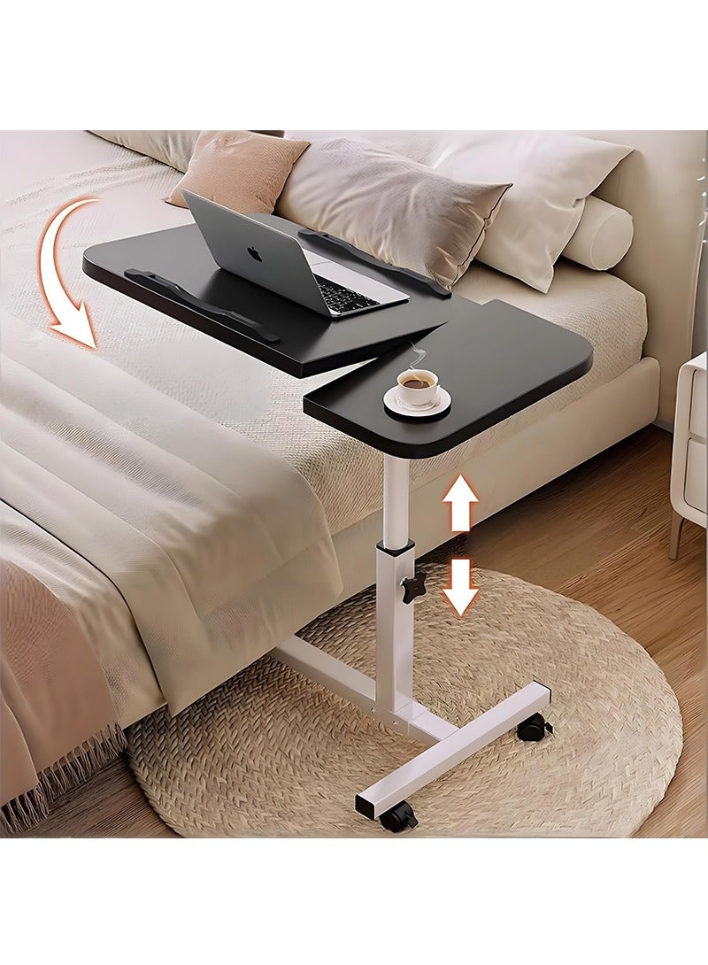 تابيت مكتب الكمبيوتر المحمول متعدد الوظائف، طاولة مكتب سطح المكتب المزدوجة القابلة للتعديل في الارتفاع، طاولة جنب السرير المتنقلة، غرفة المعيشة أريكة جانب المكتب، مثالية للمساحات الصغيرة (الأسود) - Image 1