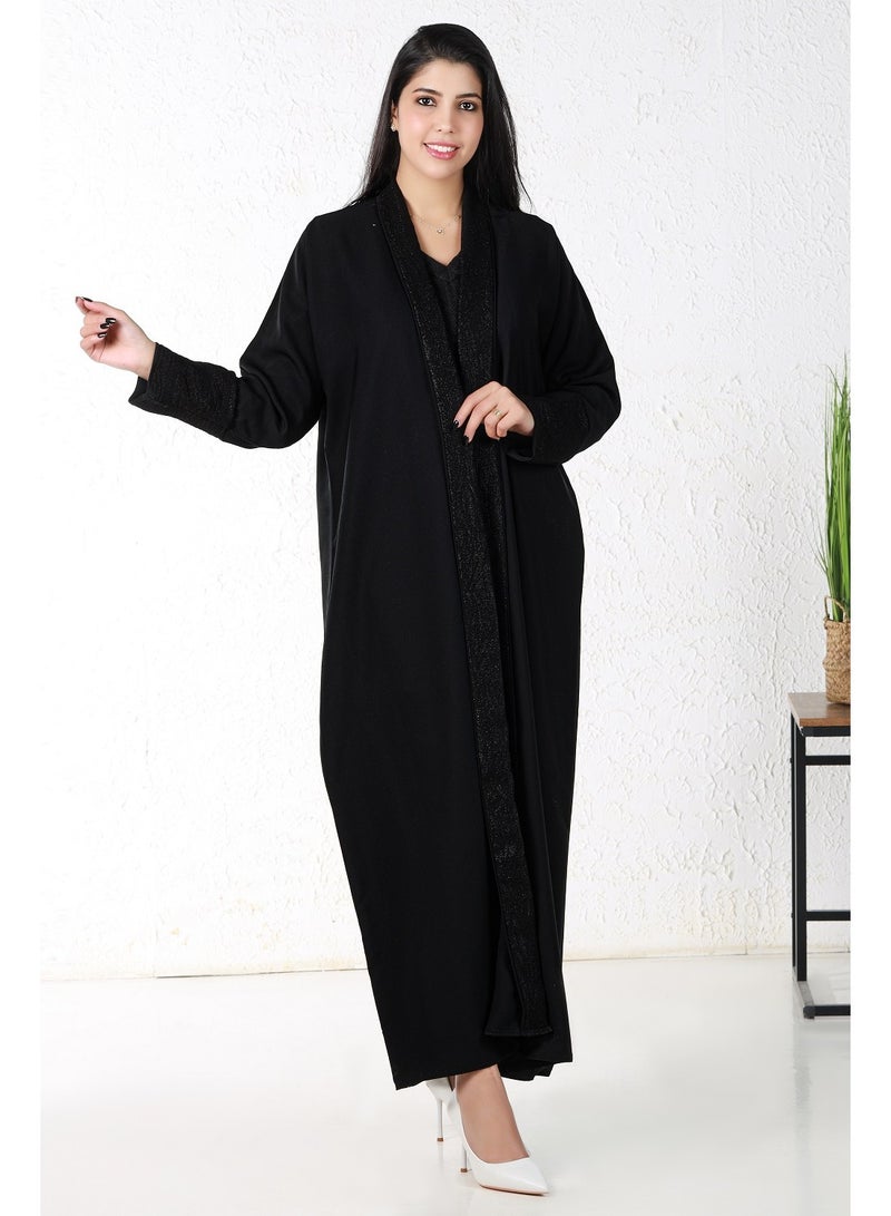 MyesuQ Black abaya with fabric on the collar and sleeves - Image 1