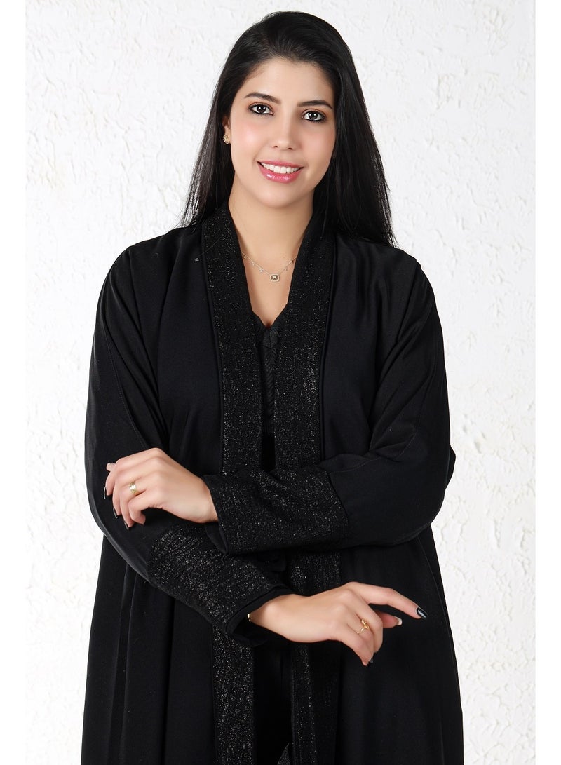 MyesuQ Black abaya with fabric on the collar and sleeves - Image 4