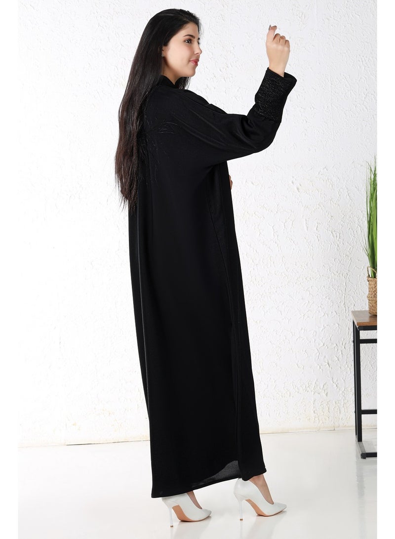 MyesuQ Black abaya with fabric on the collar and sleeves - Image 2