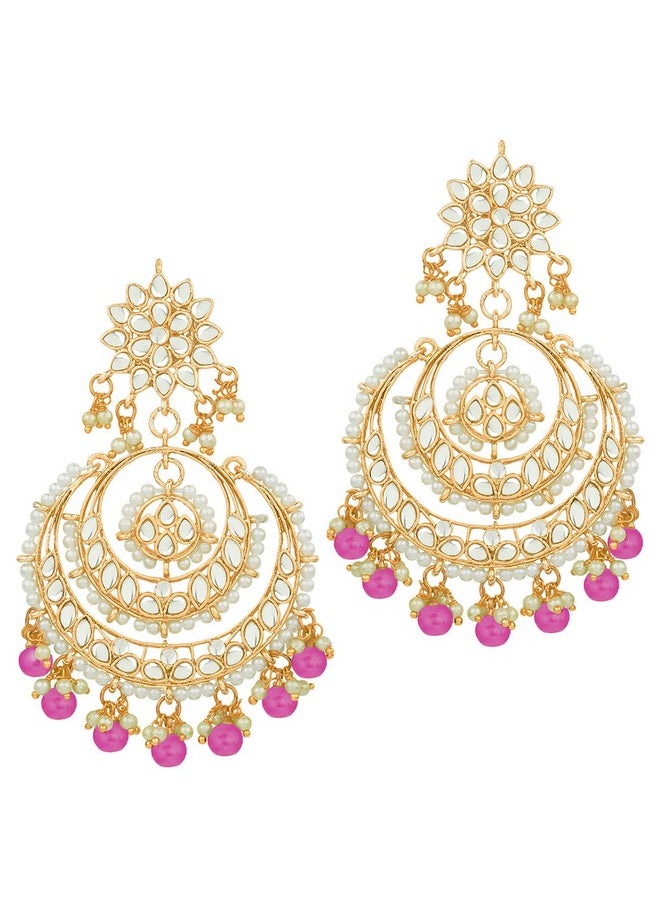 Aheli - Ethnic Bridal Faux Kundan Pearl Chandbali Earrings For Women Girls Fancy Fashion Indian Traditional Bollywood Jewelry - Image 1