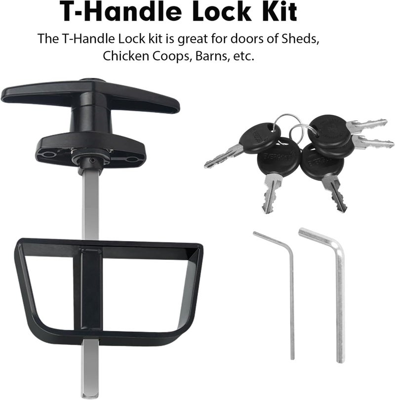 EFFIBUILD 5-1/2" T-Handle Lock kit, Shed Door Latch with 4 Keys, 5-1/2" Stem Shed T-Handle Lock Kit for Sheds Doors, Playhouses, Chicken Coops,Camper, RV, Garage Door(Black). - Image 4