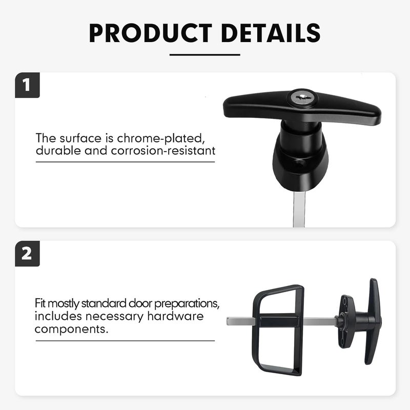 EFFIBUILD 5-1/2" T-Handle Lock kit, Shed Door Latch with 4 Keys, 5-1/2" Stem Shed T-Handle Lock Kit for Sheds Doors, Playhouses, Chicken Coops,Camper, RV, Garage Door(Black). - Image 5